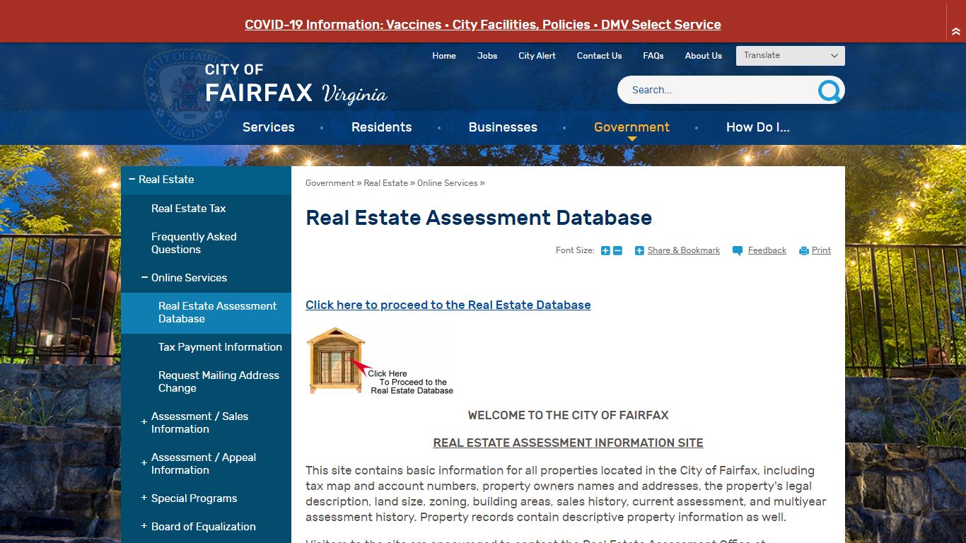 Real Estate Assessment Database | City of Fairfax, VA